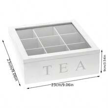Retro Tea Coffee Box 9 Cells Wooden Storage Box With Visible Lid Multi-Compartment Organizer For Tea Bag Jewelry Coffee Modern Simple Home Storage - White - View 3