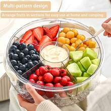 1 pieza Caja de almacenamiento hermética transparente de 6 compartimentos para frutas y aperitivos para la cocina/comedor, fácil de limpiar, diseño con asa portátil, adecuada para picnic, camping, fiestas - Blanco transparente - Ver 8