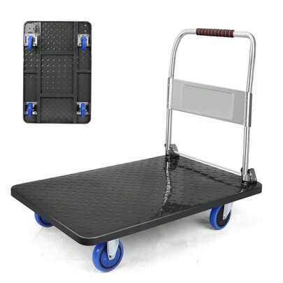Heavy Duty Folding Flatbed Trolley With Reinforced Stainless Steel Crossbeam – 390/250kg Capacity, Non-Slip Surface, Large Wheels, Easy To Store – Ideal For Moving, Warehouse, And Heavy Lifting