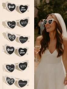 Personalized Heart-Shaped Pearl Fashion Glasses, Two Custom Pairs Of Black And White Pearl Heart-Shaped Fashion Glasses, Personalized Bridal And Groom Fashion Glasses, Bridesmaid And Groomsmen Fashion Glasses, Wedding Decoration Glasses, Novelty Women'S Heart-Shaped Fashion Glasses For Parties, Vintage Heart-Shaped Fashion Glasses - Multicolor - View 10