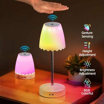 1pc Modern LED Desk Lamp, Gesture Senspr Control , 3 Color Temperature And 7 RGB Colors Settings, USB Charging, Rechargeable 1200mAh Battery, Indoor Use,No Assembly Required Extendable Night Light - Bedroom Nightstand Atmosphere Lamp
