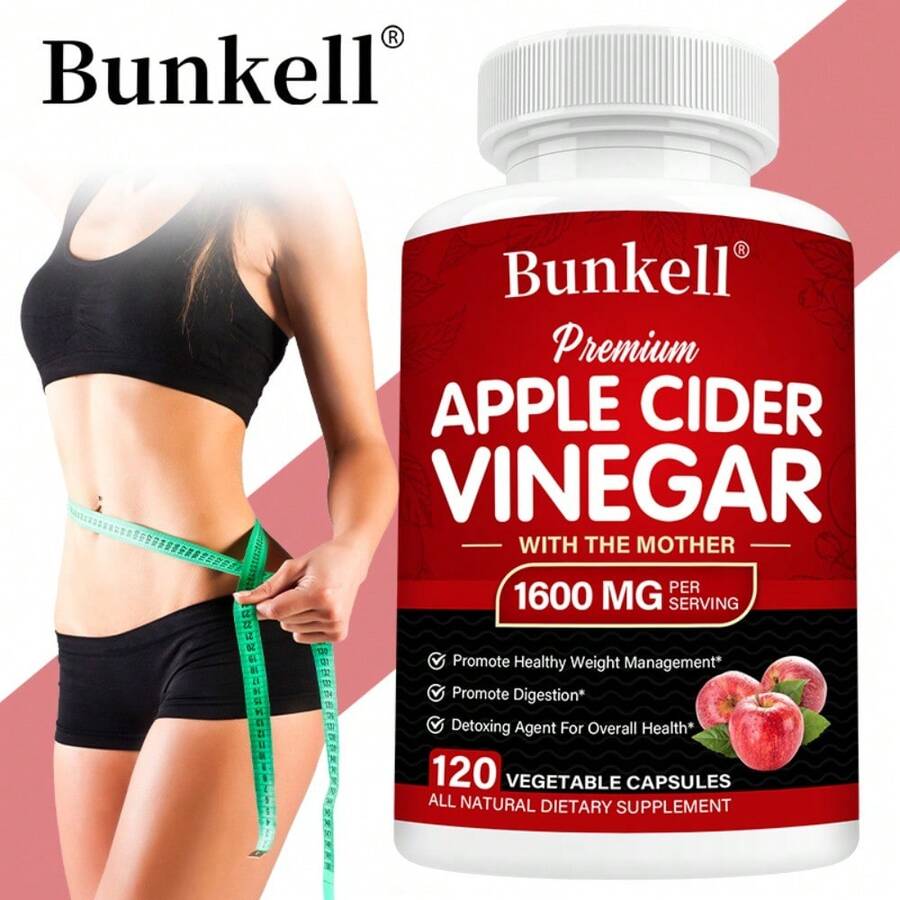 Vinagre de sidra de manzana (1600 mg por ración) - Dieta cetogénica, refuerzo inmunitario - 120 cápsulas - 1 botella - Ver 1