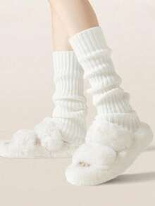 1/2 Pairs Of Women's Leg Warmer, White Knitted Warm Calf Socks, Suitable For Autumn And Winter - Multicolor - View 9