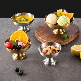 1个/2个不锈钢冰淇淋碗，适用于果汁和甜点，是派对小吃的理想选择。