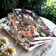 1 件，A5，80 页，动物森林速写本，兔子，松鼠，狐狸，猫头鹰，绷带悬挂，空白图片笔记本，便携式旅行速写本，DIY 日记本，空白笔记本，非常适合书写，非常适合彩色铅笔、油画颜料、马克笔和完美的礼物，圣诞礼物 - A5 - 查看 4