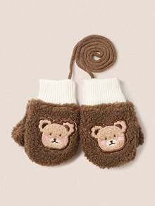 1双婴儿可爱熊毛绒吊带保暖冬季手套 - 1Pair - 查看 2