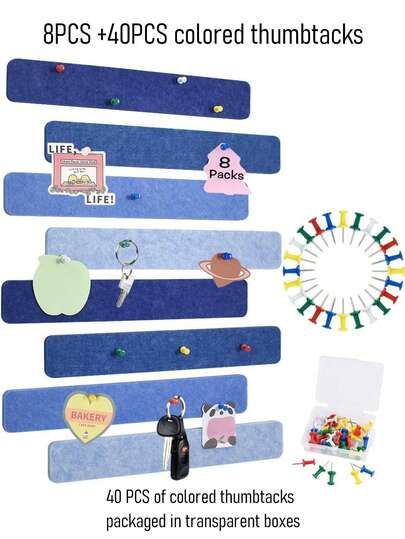 8pcs/Set + 40pcs Push Pins, Self-Adhesive Cork Board Strips With Pins, Suitable For Wall, Felt Board, Posting Notes, Back To School Room Decor, Stationery, Holiday Party Decor, Christmas & New Year Decorations, New Year Gifts, Creative New Year Gifts For Friends, Classmates, Elders, Teachers