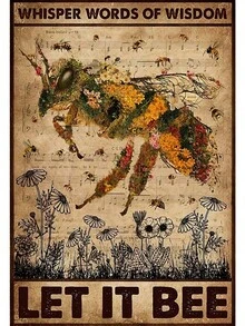 Metal Plaque  Be Kind Signs, Bee Kind Floral Art Signs, Honey Bee Print, Vintage Signs, Bees Lovers Gift, Home Decor, Bee Farm Decor L2354 Wall Decoration - màu đen - Xem 2
