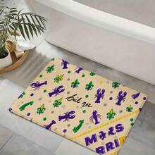 Mardi Gras Themed Doormat, Beige Burlap Texture With Purple Crawfish, Green Fleur-De-Lis, Black Handwritten 'Boula' Text, Yellow Purple Stripe, Perfect For Porch Entrance Decor - Nhiều màu - Xem 2