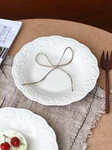 1件/2件装法式复古浮雕早餐盘、简约甜点盘、沙拉盘、水果盘、陶瓷蛋糕盘、意面盘、盛菜盘 - 彩色 - 查看 9