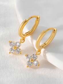 Nooxian 2 件女士耳环，铜镶嵌锆石幸运四叶草吊坠环状耳环，日常叠戴耳环，礼物 - 金黃色 - 查看 8