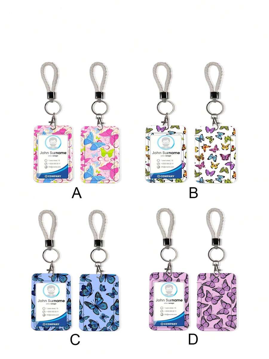 1pc Butterfly Print Fashion Personalized Cartoon Pull-Tab Card Holder Keychain Bag Pendant, Student Wristband Card Holder, Ladies Wristband Card Holder, ID Bus Protection Case, Student Campus Card Protection Case - Multicolor - View 1