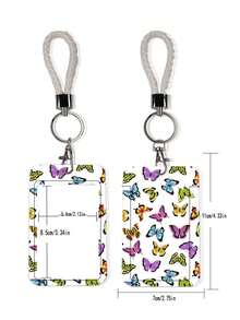 1pc Butterfly Print Fashion Personalized Cartoon Pull-Tab Card Holder Keychain Bag Pendant, Student Wristband Card Holder, Ladies Wristband Card Holder, ID Bus Protection Case, Student Campus Card Protection Case - Multicolor - View 3