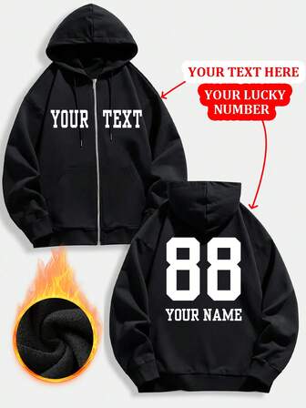 Anpassad - Dam höstjacka med dragkedja - Anpassningsbar rolig tröja, kan tryckas med ditt lyckonummer, typsnitt, tröjnummer, årsdag, födelsedag, musikfestival, jul, halloween, thanksgiving, arbetslogotyp, reklam, skoluniform, svart tröja med dragkedja, höstjacka, vinterkläder, familj, husdjur, vänner, fleece känguruficka med dragsko