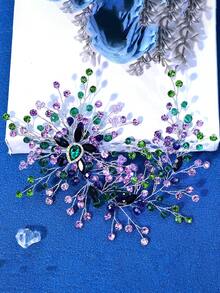 1 pezzo Fascia per capelli da sposa di lusso fatta a mano con cristalli viola e strass verdi, accessorio elegante per capelli da matrimonio, fasce per capelli invernali da donna, fasce riscaldanti per la testa - Viola - Visualizzare 7