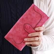 Women's Vegan PU Leather Wallet, 17 Card Slots Card Holder Bifold, Large Capacity Zipper Pocket Phone Handbag With ID Window - 玫瑰紅 - 查看 6