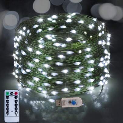 Luces de alambre de cobre LED, luces decorativas de árbol de Navidad con USB, luces de colores con control remoto, luces de hadas de Navidad, decoración de corona de Navidad con vid estrellada