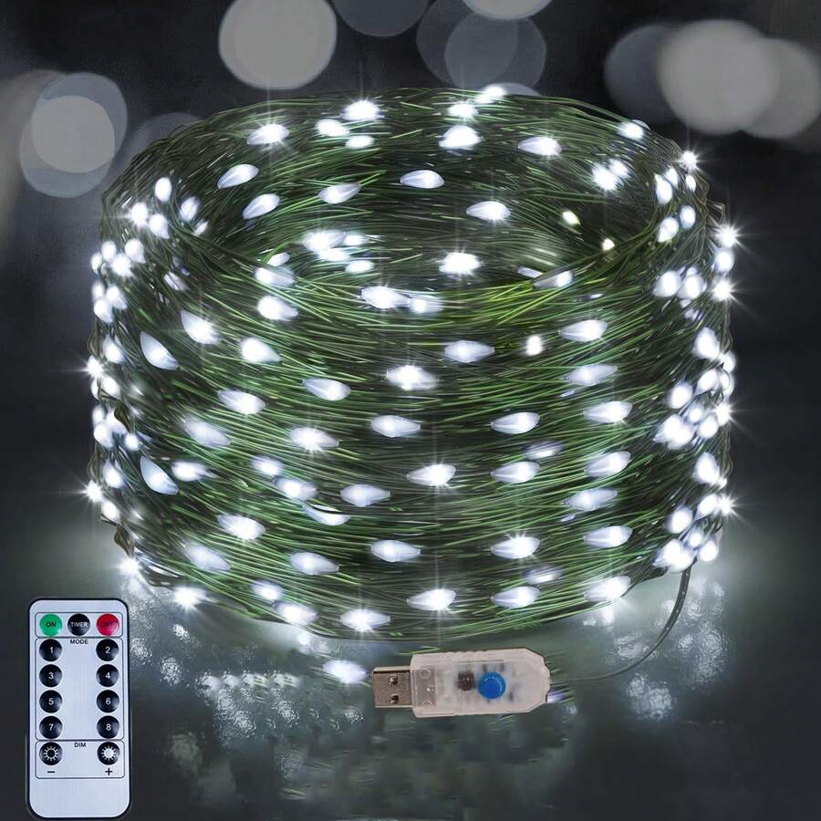1件 LED 銅線串燈 USB 遙控彩色仙女燈，適用於聖誕樹裝飾、星光燈、藤蔓花環、室內節日裝飾、居家萬聖節裝飾