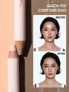 JUDYDOLL Quick-Fix Contour Duo 二合一高光阴影棒，轻松塑形，适合初学者，自然晕染，质地轻盈，持久 18 小时，打造完美光泽妆效 - 01 Soft Pink + Cool Grey Brown - 查看 3