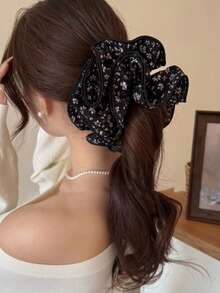 1个秋冬季Ankyla红色仿皮超大号发圈，法式复古美学高品质发圈，适合丸子头和马尾辫，发饰，发圈，休闲化妆居家健身女士配饰头饰 - 1件 - 查看 11