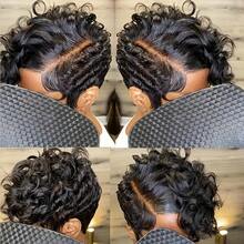 Short Pixie Cut Wig Human Hair 6 Inch 150% Density 13x4x1 Lace Wig For Women Curly Wave Human Hair Brazilian Remy Hair Suitable For Daily Wear 1B Color Casual Elegant Preppy Business Modest Romantic Glamorous Vintage Street Sporty Cute Royal Simple Vacation Daily Holiday Music Festival Mother's Day Carnival Valentine's Day Halloween All Saints' Day Christmas Day Cosplay Spring Summer Autumn Winter Local Warehouse Wear And GO New Product Discounts Wigs For Women - Natural Black - View 10