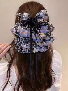 1 Pezzo Fermaglio per capelli grande da donna con stampa floreale bianca e nera, eleganti fermagli per capelli, accessori per capelli invernali, moda fermagli per capelli estivi - floreale blu - Visualizzare 3