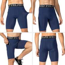 TendenciaYOUTHGO Shorts Deportivo Hombre de Compresión con Bolsillo Pantalones Cortos Interior Licras Secado Rapido para Correr Entrenamiento Fitness CiclismoCalidad premium - Azul oscuro - Ver 4