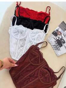 WOMEN'S CROPPED CORSELET WITHOUT PADS AND THIN STRAPS, A  FOR SUMMER. - White - View 2