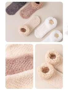 1 Pair Women's Warm Socks, Thermal Lined Mid-Calf Socks, Anti-Slip Grip Socks For Sleeping, Warm Feet In Winter