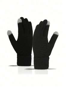 1/4 双女士触屏冬季手套 - 时尚针织连指手套，袖口厚，适合寒冷秋季 - 彩色 - 查看 12