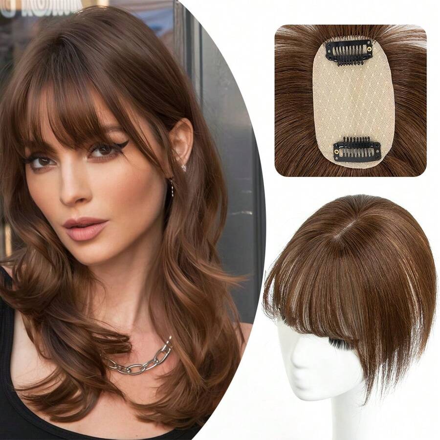5x9cm Human Hair Topper Hair Piece Top Base Middle Part With Bangs 10 Colors Available For Women Hair Loss Or Bangs HairStyle - S4 - 查看 1