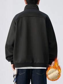 Plus Size Thermal Lined Long Sleeve Jacket, Thermal Thickened Jacket, Suitable For Winter - Black - View 6