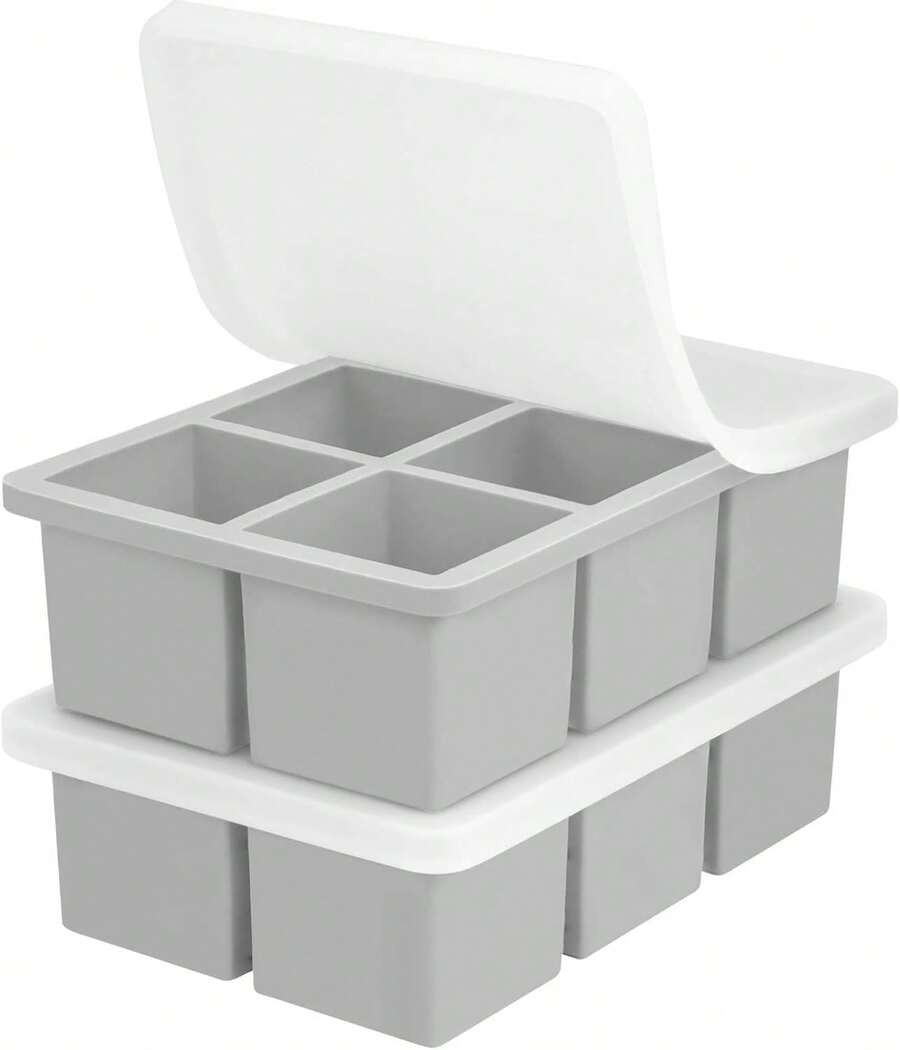 Large Silicone Tray 2Pack,  Big Square Molds Whisky Cocktail, Maker Tray With Lid Freezer, Easy Release (2,) - 灰色的 - 查看 1