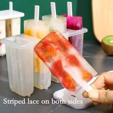 Easy-To-Clean 4-Bottle Ice Pop Mold, Suitable For Summer Desserts, Reusable DIY Ice Pop Making Tool With Lid, Cute Household Ice Pop And Ice Cream Mold - trắng - Xem 6