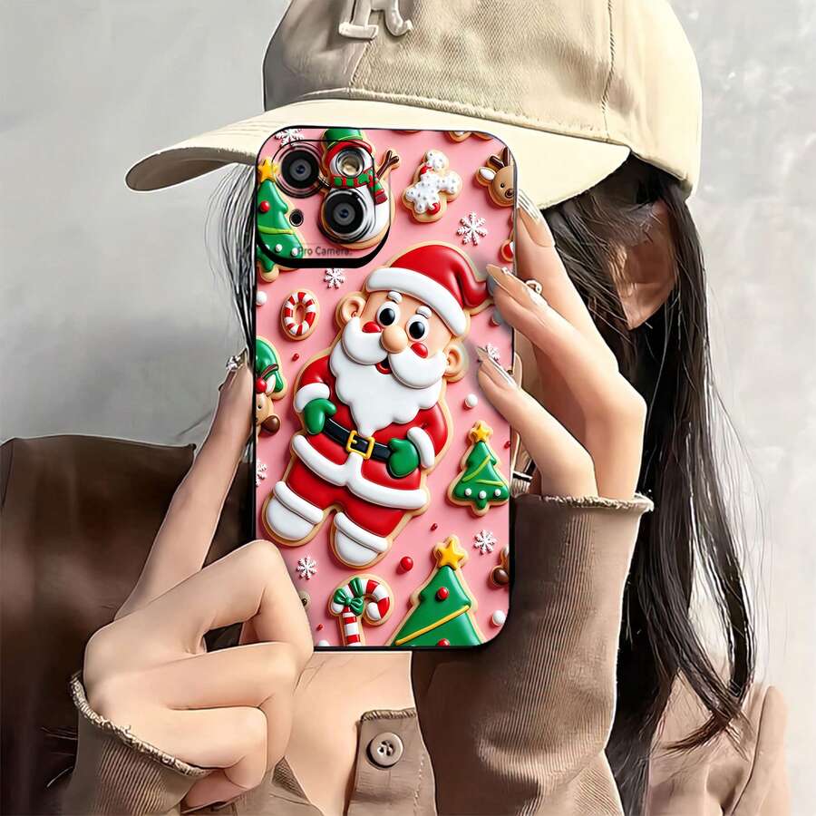 Estuche para teléfono Santa Cookie Wonderland diseño navideño tan divertido Compatible con fundas para teléfonos 17 16 Pro Max 15 Pro Max 13 y 12 Hecho de material de TPU, brinda protección contra golpes y caídas Es un gran regalo para familiares, amigos, novios, novias y Halloween - Negro - Ver 1