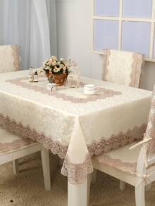 ABEST6522 Home&Living store 1件装，100%涤纶面料，饰有精致水溶性蕾丝花边，欧式风格桌布，适用于厨房、餐桌、书桌、会议桌、长方形、正方形、圆形桌子、电视柜、咖啡桌、餐垫、家居装饰、节日装饰、生日派对、别墅晚宴、户外野餐垫、四季皆宜、派对和婚礼房间装饰、花园、家庭聚会、派对婚礼装饰，多种尺寸可选 - 米色 - 查看 17
