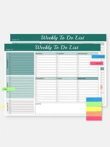 1 pieza Calendario semanal A4, Lista de tareas de fin de semana, Cuaderno planificador diario y semanal, Libreta de lista de tareas pendientes, Adecuado para trabajo y estudio, 52 páginas, Útiles escolares de vuelta al cole