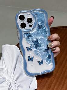 Ocean Element Blue Wave Ripple Pattern Blue Butterfly Design Battery Charger Cases 4pcs Set (1pc Wave Pattern Phone Case + 1pc Wave Pattern UK Plug Charger Protector + 2pcs Wave Pattern Data Cable Protectors) UV Painted Compatible With IPhone 17/17 Pro/17 Pro Max/Air/16/16 Pro/16 Pro Max/16 Plus/7/8/7P/8P/X/XS/XR/XS Max/11/11 Pro/11 Pro Max/12/12 Pro/12 Pro Max/12 Mini/13/13 Pro/13 Pro Max/14/14 Pro/14 Plus/14 Pro Max/15/15 Pro/15 Plus/15 Pro Max Spring Easter Birthday Gift - Multicolor - View 4