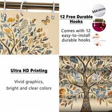 1/4pcs Yeoiat Artistic Tree Pattern Shower Curtain, Natural Scenery Shower Curtain, Luxury Bathroom Shower Curtain Set, Includes 12 Hooks - Multicolor - View 6