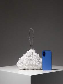 迷你手提包、伴娘包、碎花包、派对包、不对称设计包、派对配饰、优雅女士包、婚礼用品、女士礼物（图案随机） - 白色 - 查看 3