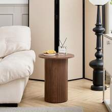 Set di 2 tavolini da caffè rotondi impilabili in stile tamburo per soggiorno, camera da letto, balcone, ufficio, stile moderno di metà secolo, con venature del legno marrone