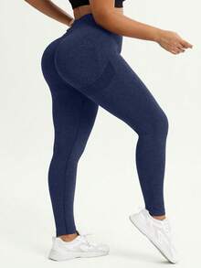 TNTOR Quần legging yoga cạp cao cỡ lớn dành cho nữ, 094-15 Quần tập luyện nâng mông cạp cao, Quần bó sát co giãn cao, nhanh khô, Quần yoga cạp trung màu đen ôm sát mông, Thiết kế cạp cao giúp định hình vòng ba, Thích hợp cho các bài tập thể dục, quần short đạp xe, quần short bó sát nâng mông, quần short thoải mái cho người đam mê thể dục mùa xuân - Màu xanh hải quân - Xem 2