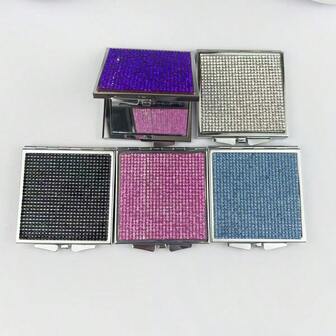 Nuevo espejo de maquillaje con tapa de cristal de Rhinestone para mujeres, espejo compacto portátil plegable de doble cara, espejo de vanidad mini, espejo de boda rosa lindo para damas de honor, uso en ceremonias, regalo de propuesta, Día de la Madre, Halloween, regalo de Navidad