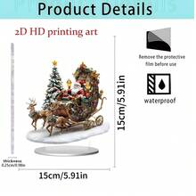 1 pezzo Statua in stile bohémien in acrilico di Babbo Natale e la sua slitta con renne, decorazione natalizia da tavolo multifunzionale per casa, ufficio e regali, include base - Multicolore - Visualizzare 14