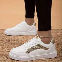 Zapatos blancos de mujer de moda para el comercio transfronterizo, nuevos estilos de primavera/verano 2024, zapatos deportivos blancos casuales a juego con todo, de suela suave y ligera - Blanco - Ver 9