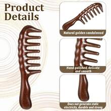 Sandalwood Wide Tooth Hair Comb, Thicken Wooden Wide Tooth Combs For Curls Large Natural Sandalwood Wood Comb With Storage Bag Wooden Hair Combs For Head Scalp Massage For Women Men-FUNALING - 1 - 查看 3