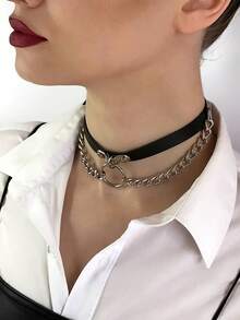1PC Women Leather Choker Fashion Belts Style Choker Punk Jewelry With Chains Clavicle Choker Rock Neck Chain Bride Jewelry