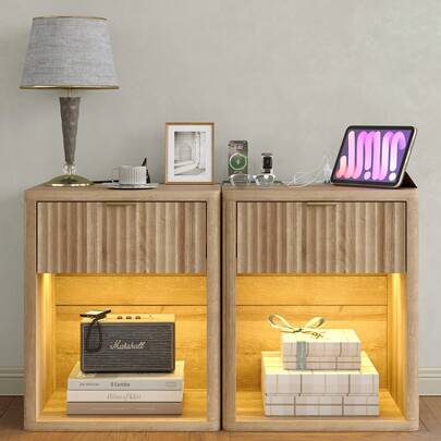 Yanosaku Review Suggestions Write With Generative AI Check For AI Text & Plagiarism Improve It Contemporary Nightstand With Charging Station, Spacious LED Nightstand Featuring Drawer And Storage Shelf, Adjustable Lighting Modes, Modern Wooden Nightstand Side Table And End Table For Bedroom And Living Room, Oak Finish.