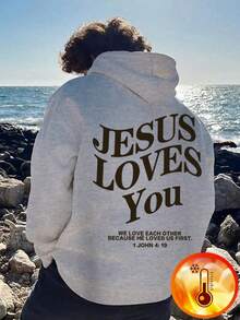 1pc Tween Boy Casual Printed Pullover Sweatshirt, Warm Thermal Lined, Long Sleeve, Autumn/Winter Student Youth Clothing - The Sweatshirt Makes Every Day Feel Special, JESUS LOVES YOU