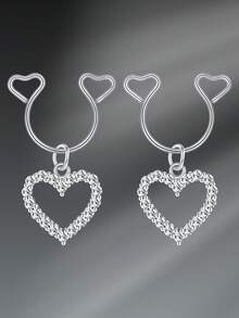 CIZME 1pair Cute Stainless Steel Fake Nipple Rings For Women,Fake Nipple Ring Piercing Jewelry Non Piercing Nipple Rings Dangling Heart CZ Drop Nipple CUff